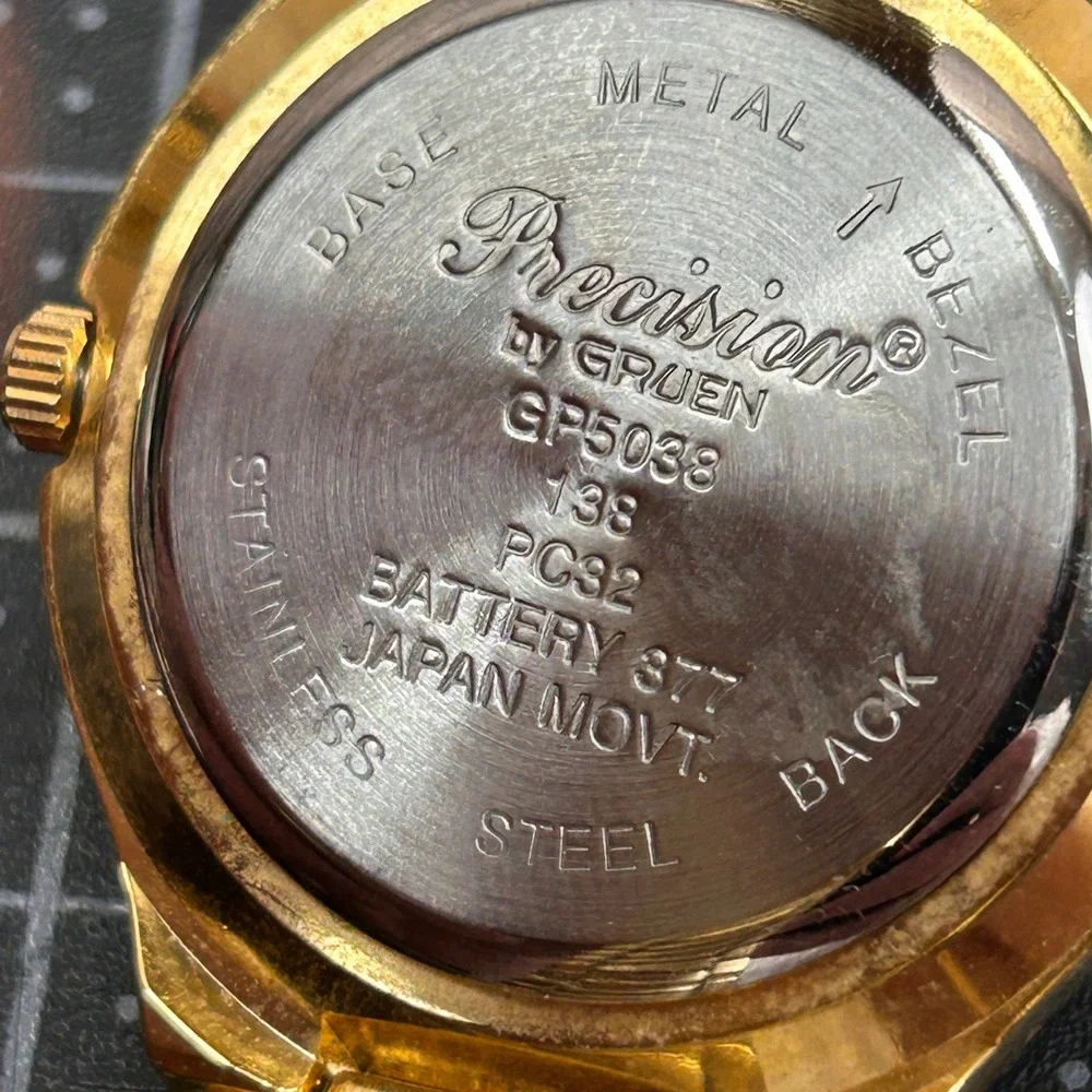 Precision by Gruen Gold Tone Quartz Watch Date Window Japan Movt‎ Tested